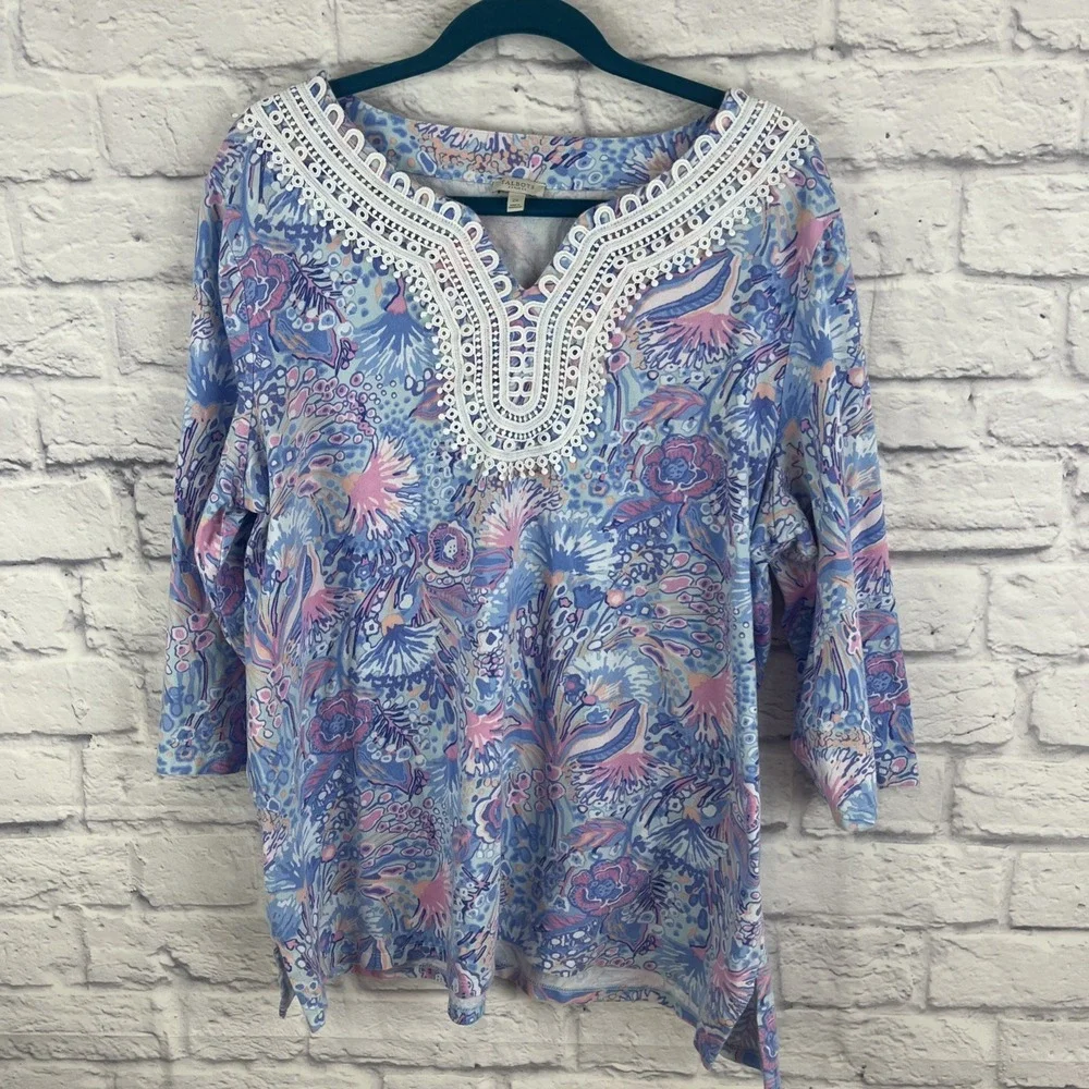 Talbots Resort Wear Boho  Embellished Crochet Neck Colorful Tunic Size 2X - Picture 9 of 9